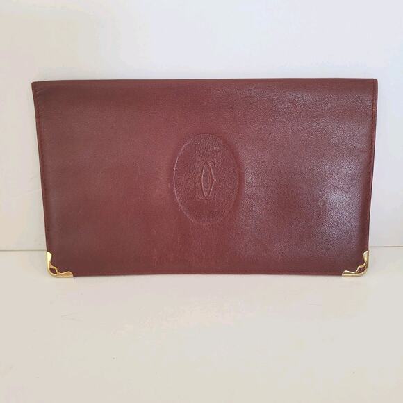 Cartier Vintage Bifold Leather Bordeaux Red Wallet Large Credit Card Burgundy